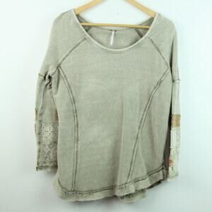 Free People Thermal Top Small Scoop Neck Embellished Sleeve Lace Grunge Y2K